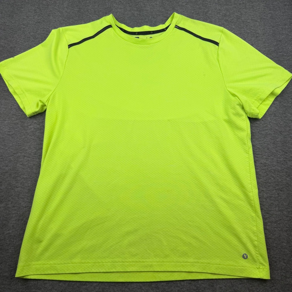 Xersion Running Shirt Mens L Neon Lime Green Mesh Performance Short Sleeve